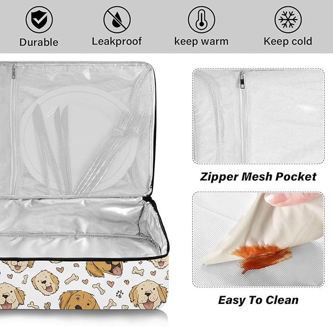 Casserole Carrier Lovely Dog PatternInsulated Casserole Carrier for Hot or Cold Food Thermal Lunch Tote for Potluck Parties Picnic Beach Fits 9 x 13 Inches Baking Dish