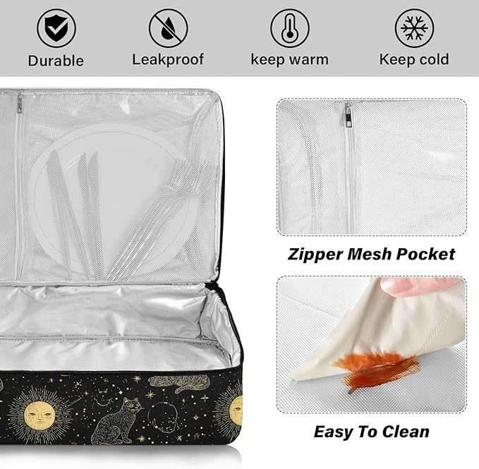 Casserole Carrier Pattern Golden Thread Cat PatternInsulated Casserole Carrier for Hot or Cold Food Thermal Lunch Tote for Potluck Parties Picnic Beach Fits 9 x 13 Inches Baking Dish