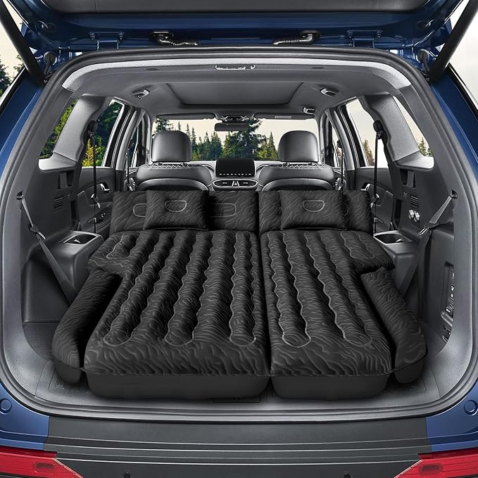Inflatable SUV Air Mattress Bed Car Mattress Double-Sided Flocking Travel Camping Bed Car Sleeping Mattress for Universal SUV with Air Pump 2 Pillows