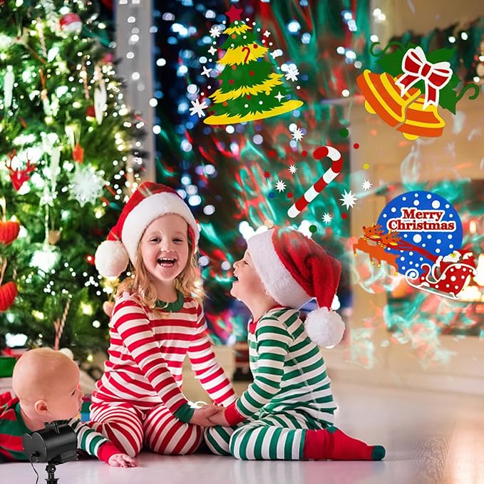 Halloween Christmas Projector Lights Outdoor Brighter 14 HD Slides (3D Ocean Wave +Patterns) Waterproof Holiday Projector Lights Outdoor Indoor Xmas Halloween Decorations for Yard Garden