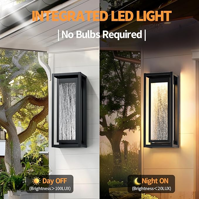 16'' LED Dusk to Dawn Outdoor Light Fixture 3000K Porch Lights Outdoor Wall Lights with Bubble Glass Industrial Exterior Lighting Farmhouse Wall Lantern Outside Sconce Lights for House Garage