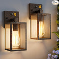 2 Pack Black Brush Gold Dusk to Dawn Exterior Lighting Fixtures Wall Mount Sensor Outside Front Porch Lights for House Outdoor Lantern Lamp Wall Sconce Lights Coach Light for Garage Entryway
