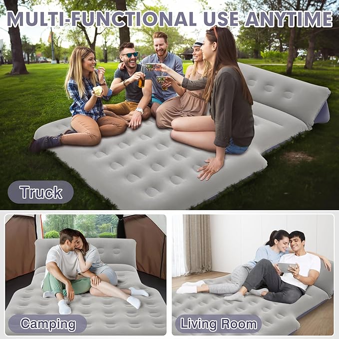 Sunsdrew 2025 Upgraded T*ruck Air Bed Mattress for 5.5-6.5Ft Full-Size Inflatable Mattress Short Truck Beds with Built-in Pillow Adjustable Air Mattress for CampingHomeTruck Tent Accessories(Blue)