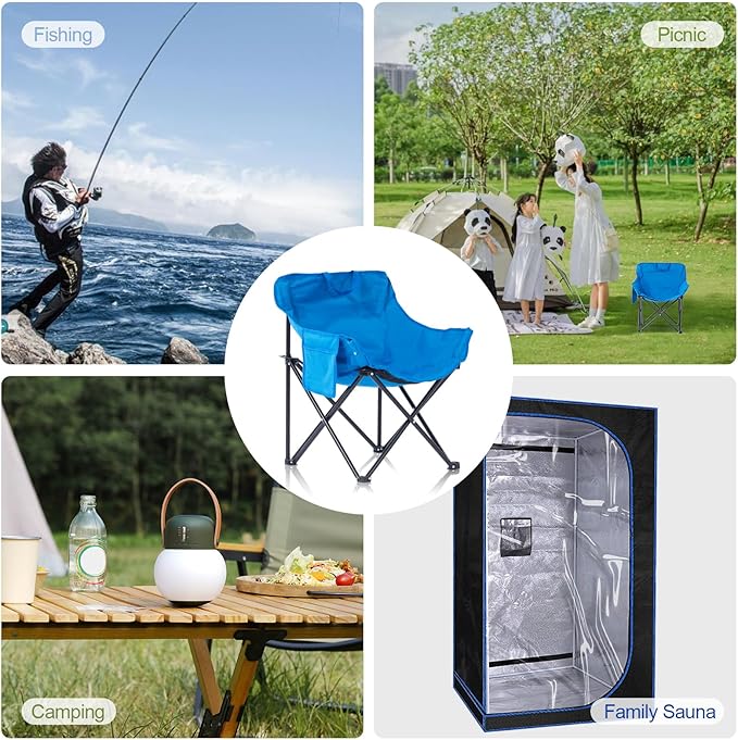 ZONEMEL Portable Sauna Chair Fast Folding Oxford Fabric Reinforced Chair with Pockets and Carry Bag Suitable for Sauna Fishing and Picnics (Blue)