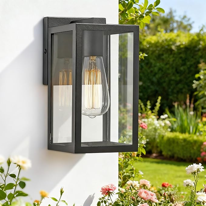 Bestshared Outdoor Wall Sconce Exterior Wall Lighting Fixture Outdoor Porch Mount Light Front Door Lantern Lamp in Black Finish with Clear Glass for Porch(1 Pack)