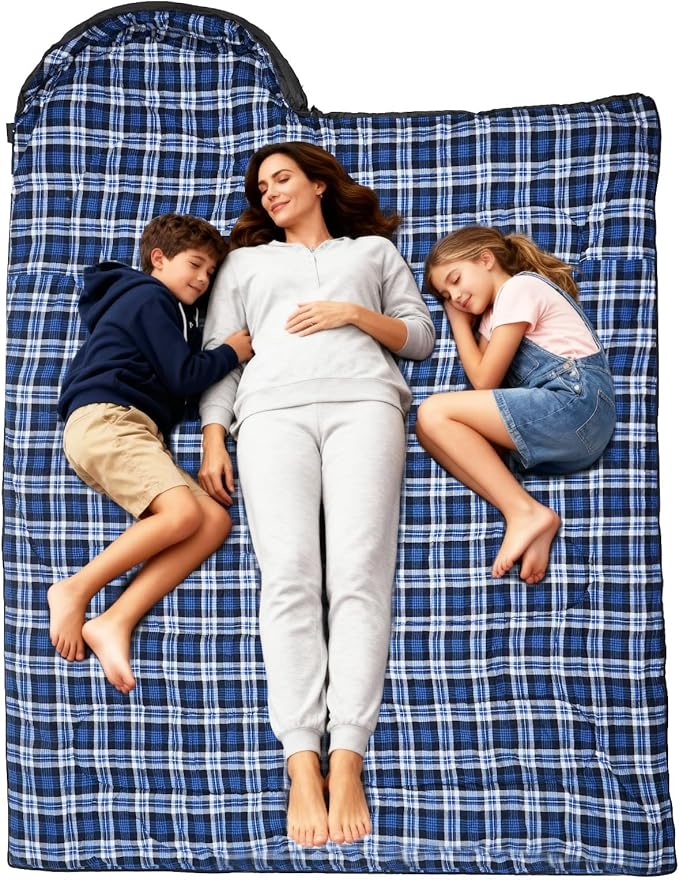 100% Cotton Flannel Sleeping Bag for Adults Big&ampTall Size Backpacking Lightweight Waterproof for Girls Boys Mens Teen for Camping Hiking Outdoor Travel with Compression Bags
