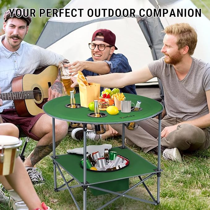 Portable Lightweight Folding Camping Table - Collapsible Foldable Picnic Camp Table with Cooler 4 Enlarged Upgraded Cup Holders and Carry Bag for Tailgating Beach BBQ RV Hiking Party Travel