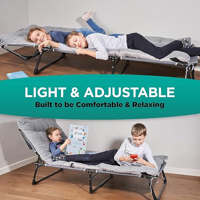 ZONETECH Folding Cot &amp Pad Mattress 4 Position Adjustable Portable Premium Quality for Adult and Kids-Perfect for Camping Travel Patio Beach Indoor &amp Outdoor Activity (3-Pack)