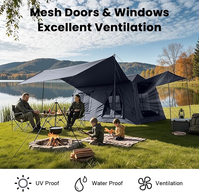 Inflatable Tents for Camping Large Blow Up Tent with Hand Pump Easy Setup InflatableTent 4 Season Tent Waterproof Oxford Air Glamping Tents for Camping Adult 4/6/8/10/12 Person