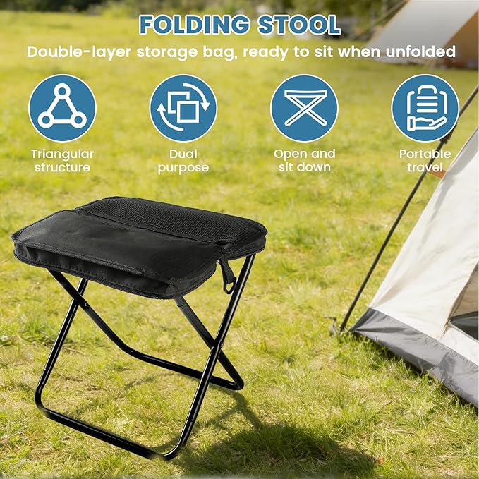 Camping Stool 12inch Portable Folding Stool with Carry Bag Weight Load 264lbs Portable Stool for Camping Fishing Hiking BBQ Travel Rest