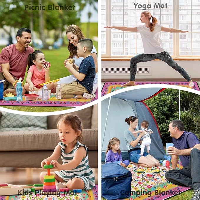Picnic Blankets Beach Blanket 80 X 80 Extra Large Waterproof Camping Blankets Portable Outdoor Mat 3-Layer Blanket for Beach Hiking Park Music Festival Grass LawnTravel