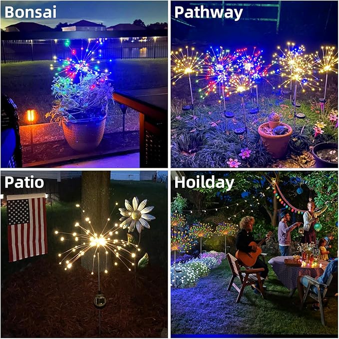 YOTOZU 4 PCS Solar Firework Light Outdoor Solar Garden Decorative Lights 120 LED Powered 40 Copper Wires String DIY Landscape Light for Walkway Pathway Backyard Decor Parties Perfect Gifts(Green)