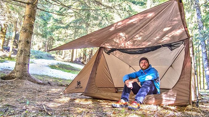 OneTigris Backwoods Bungalow Bushcraft Shelter 2.0 Ultralight Backpacking Tent with with Porch for Camping Hiking Backpacking Motorcycle Kayak Bushcrafters