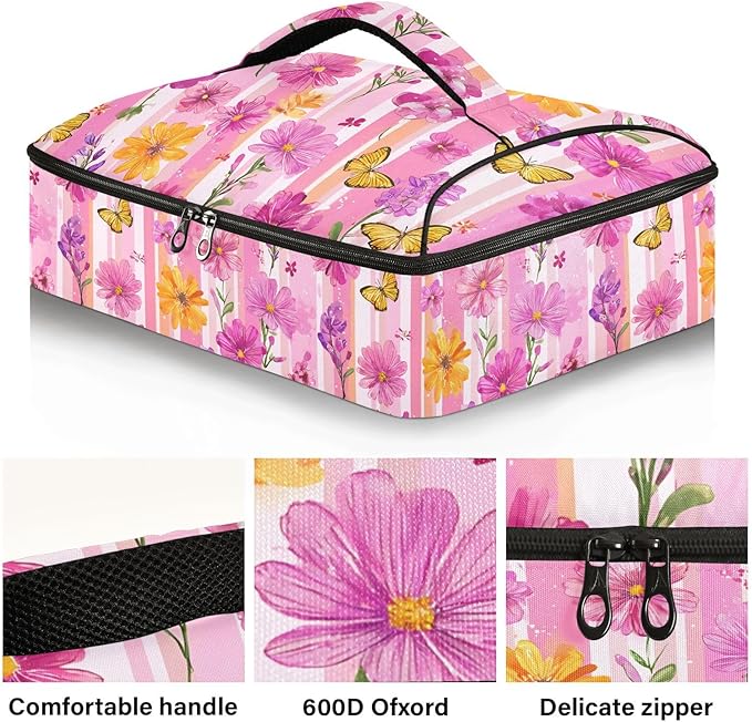 Casserole Carrier Beautiful Vibrant FlowerInsulated Casserole Carrier for Hot or Cold Food Thermal Lunch Tote for Potluck Parties Picnic Beach Fits 9 x 13 Inches Baking Dish