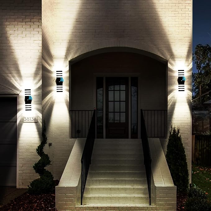 tewei 1 Pack Dusk to Dawn Outdoor Wall Lights Fixture Up and Down LED Outdoor Wall Sconce Porch Lights IP65 3000K Warm White Matte Black Exterior Lights for House Garage Front Porch