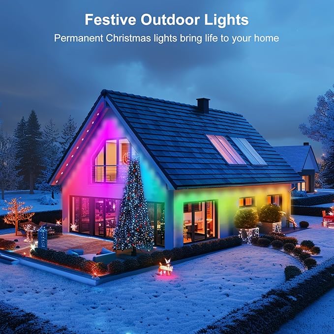 Permanent Outdoor Christmas Lights 100ft with 72 LED RGB Lights Smart Works with APP Alexa &amp Google Assistant