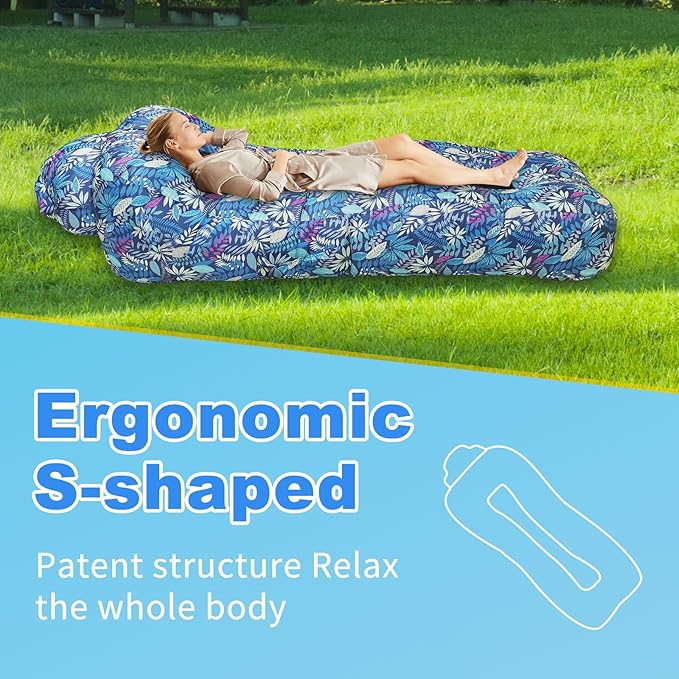Inflatable Couch Inflatable Lounger Air Sofa | No-Pump Blow Up Couch | Ergonomic Design Air Couches Outdoor for Camping &amp Park &amp Beach Upgrade Your Camping Accessories