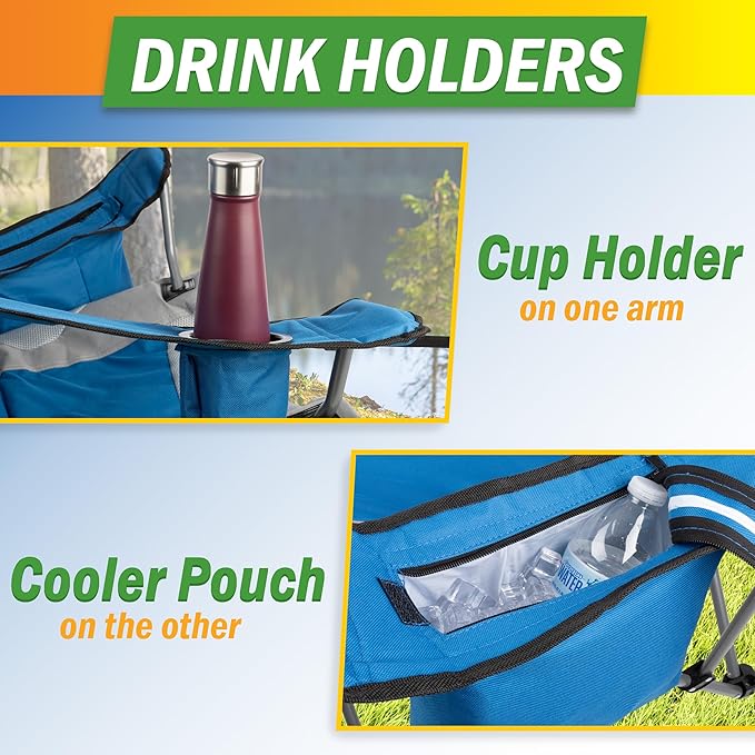 Camping Chair with Foot Rest - 300lb Capacity Beach Chair with Footrest Cupholder and Cooler Pouch - Portable Chair by Wakeman Outdoors (Blue)