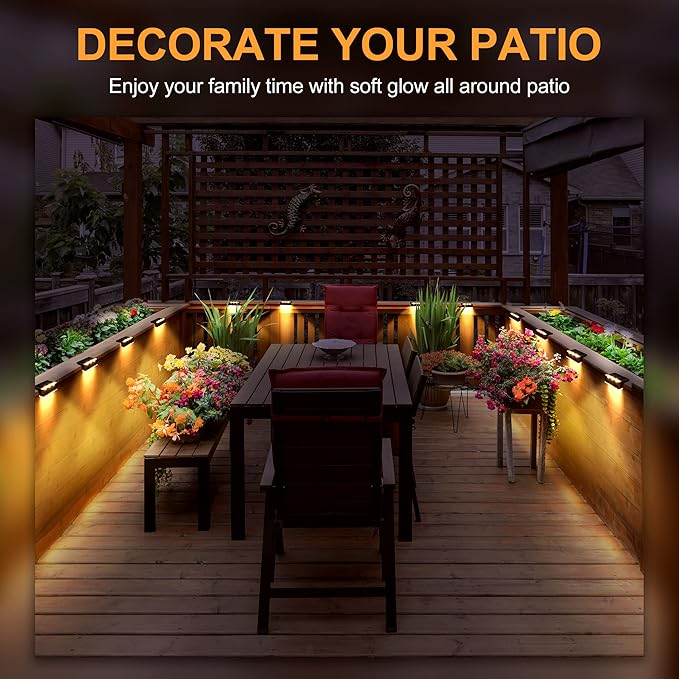 SOLPEX Solar Fence Lights 6 LEDs Solar Lights Outdoor Waterproof Solar Powered for Deck Stair Front Porch Balcony Walkway Garden Yard Patio Pool Decor IP65 Waterproof (16 Pack Warm White)