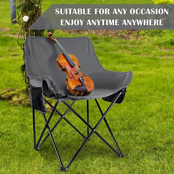 Leonyo Beach Camping Chair 2 Pack Outdoor Folding Chair for Adults Heavy Duty Portable Chair for Outside Fishing Lawn Sport Patio Armrest Cup Holder &amp Storage Pocket Carry Bag Grey