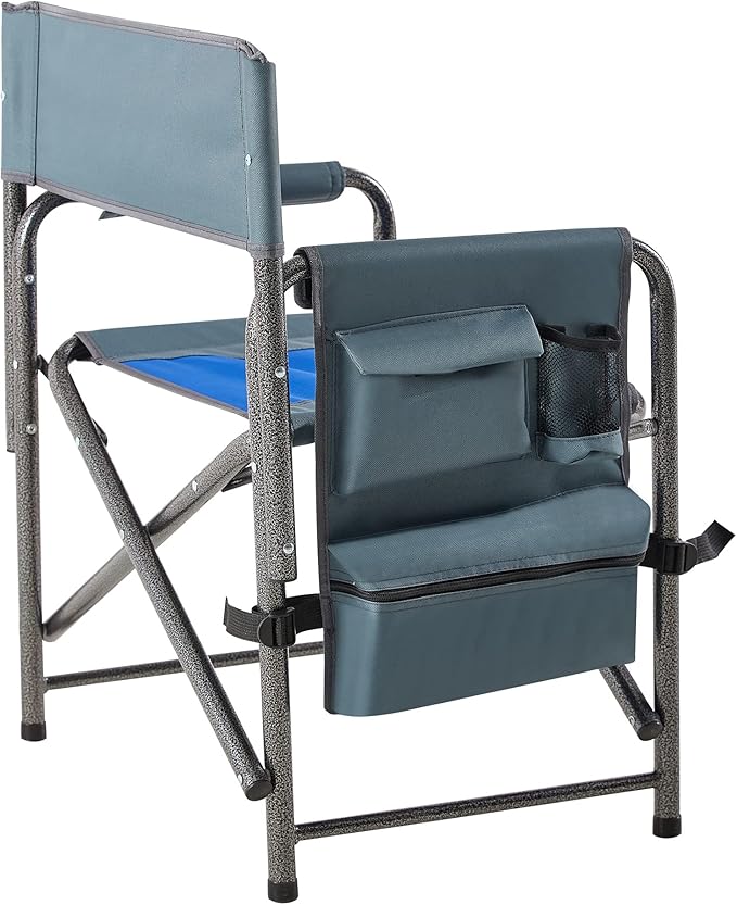 Lightweight Oversized Outdoor ChairPadded Folding Chairwith Side Table and Storage Pockets for IndoorOutdoor CampingPicnicsFishingBlue+Grey