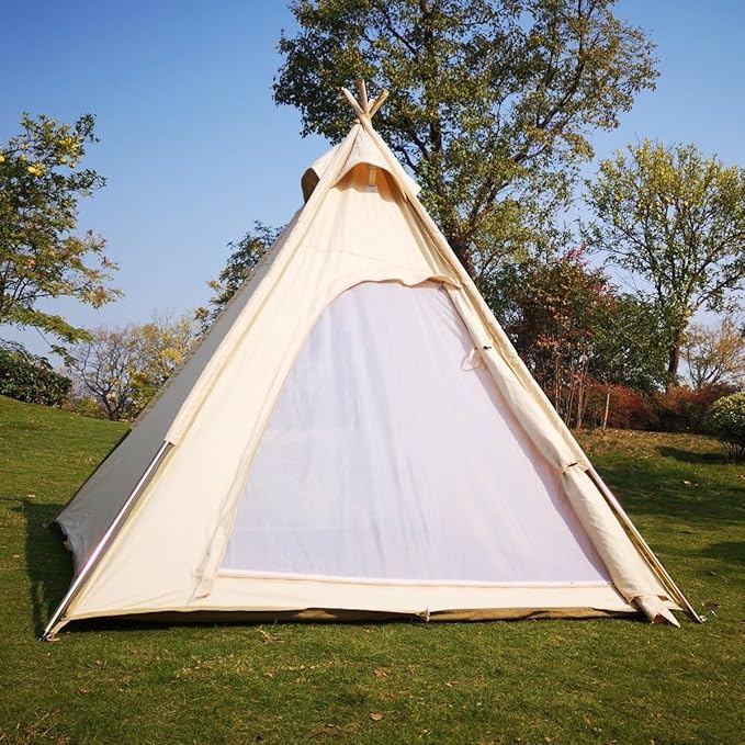 Latourreg 2 Person Outdoor Camping of 2M Canvas Camping Pyramid Tent Large Adult Teepee Pagoda Tent