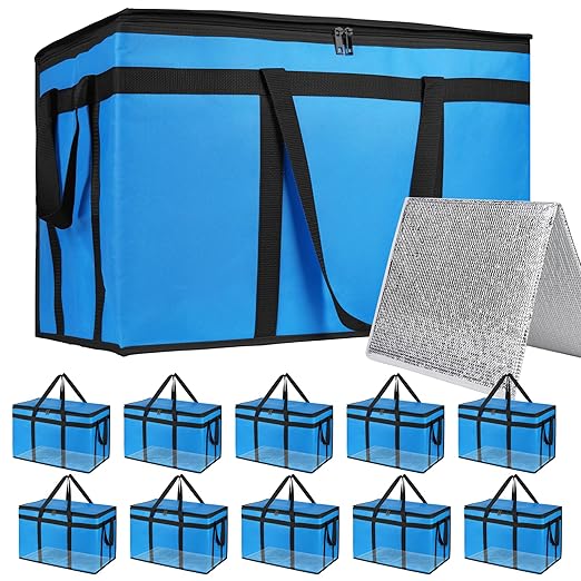 Bodaon Large 10-Pack Insulated Food Delivery Bag With Hard Bottom XXXL Catering/Pizza Cooler Bags Rideshare Delivery Bag Thermal Cold/Hot Styrofoam Carrier for Travel/Shopping/Car