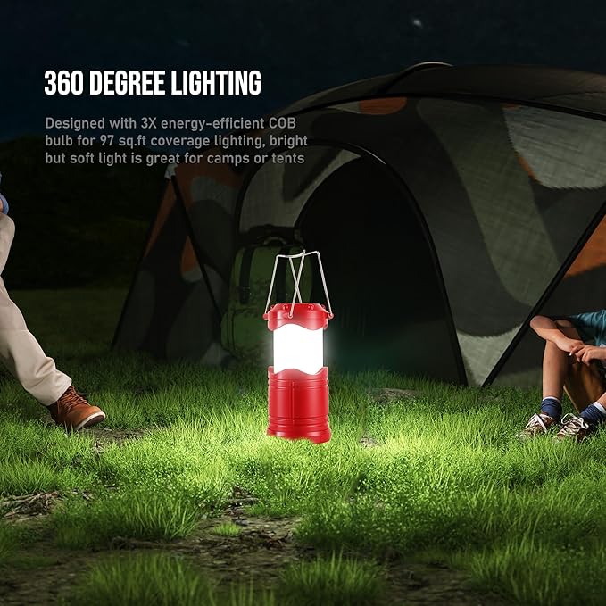 Lichamp LED Camping Lantern 4 Pack Battery Powered Flashlight for Power Outages Portable Collapsible Hanging Light Essential for Home Outdoor Emergency Lamp Survival Kit Gear for Hurricane Red