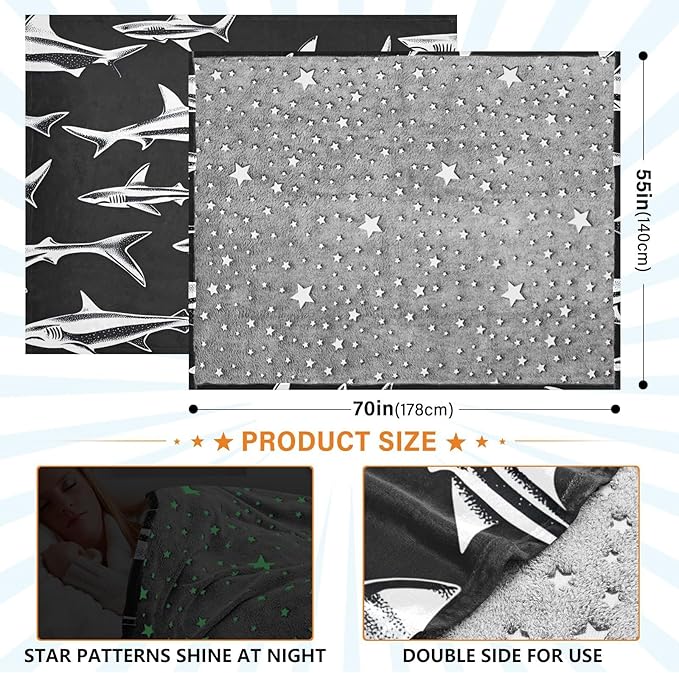 Soft Throw Blanket Shark Silhouette Black White Teen Throw Blanket 50'' x 70''