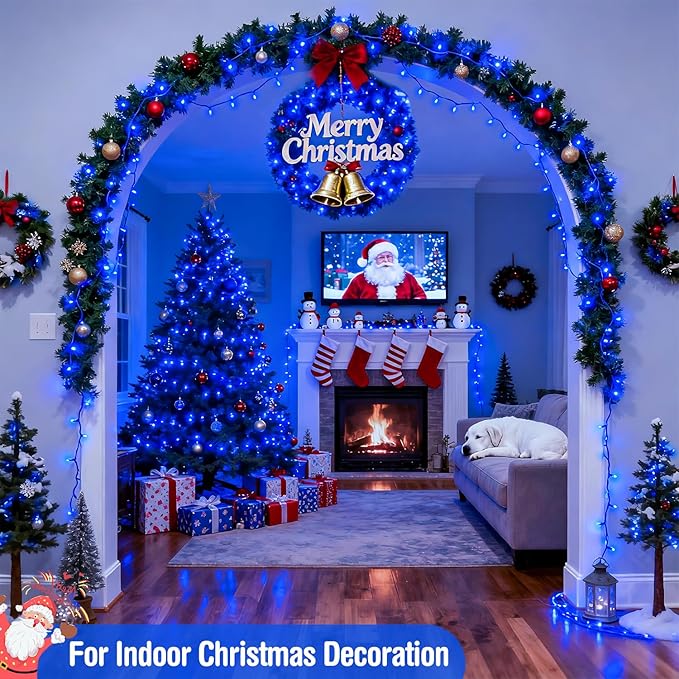 JMEXSUSS Blue 400 LED Christmas Lights Outdoor 132ft Christmas Tree Lights with Remote Indoor Blue String Lights Plug in for House Christmas Bush Decorations