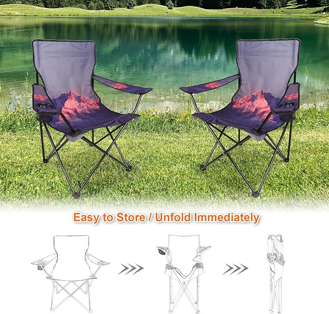 Northroad 2 Pack Camping Chairs Portable Camp Chairs Folding Lawn Chairs with Cup Holder for Outdoor Camping Hiking Travel Patio Beach Picnics