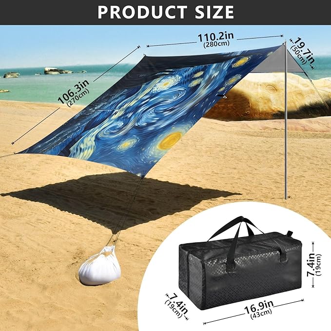 Starry NightCamping Sun Shelters 9.2 x 10.5 FT Beach Canopy Tent Sun Shade with Carrying Bag for Camping Trips Fishing Backyard Fun or Picnics 21341605