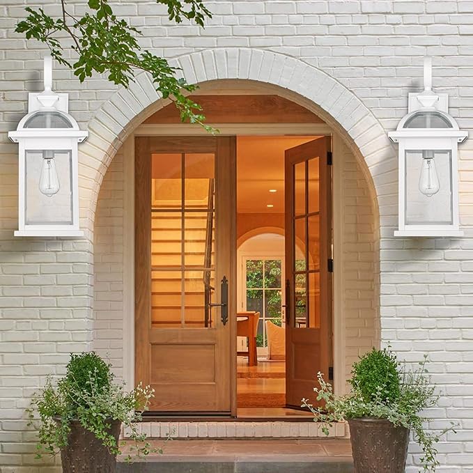 Darkaway Outdoor Lights Fixtures Wall Mount Large 22inch Outdoor Wall Sconce Lights with Seeded Glass Waterproof Outside Exterior Lights Fixture for House Front Porch Patio （Large White）