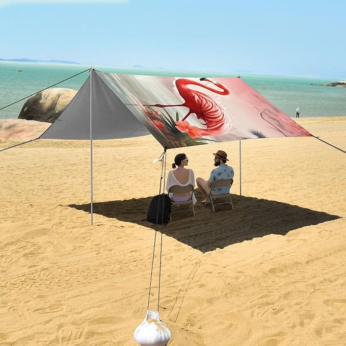 FlamingoCamping Sun Shelters 9.2 x 10.5 FT Beach Canopy Tent Sun Shade with Carrying Bag for Camping Trips Fishing Backyard Fun or Picnics 21340683