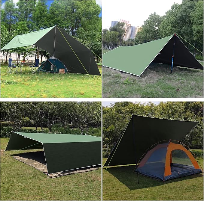 Wind Tour Portable Multifunctional Tent Footprint Traveling Awning Backpacking Tarp Rain Fly Tarp Tent Waterproof Shelter Outdoor Camping Tarp Sun Shelter for Hiking Beach (Green-118×177 in) Blue