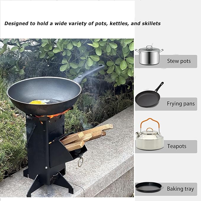 Portable Rocket Stove Mini Wood Burning Camping Stove for Cooking Tools of Various Sizes Cooking with Stand Outdoor Backpacking Hiking BBQ PicnicBlack