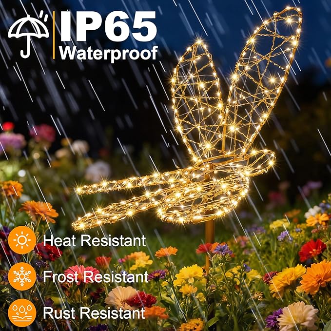 Flacchi Solar Lights Outdoor - Solar Garden Lights Dragonfly Decor with 240LED Solar Powered Iron Waterproof Easy to Install for Pathway Garden Decorations Patio Decor Yard Decoration