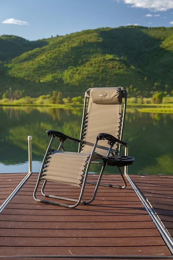 Heavy Duty Zero Gravity Chair with Adjustable Reclining Large Side Table Gray 600D Polyester Powder-Coated Steel Frame 300 lbs Capacity