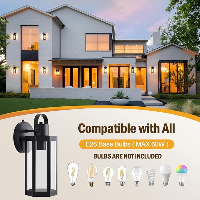 Dusk to Dawn Outdoor Lighting Fixtures Black Waterproof Sconce Outside Lamp Exterior Wall Sconce Front Door Porch Wall Mount Light Fixtures Anti Rust Wall Lantern for Garage Doorway
