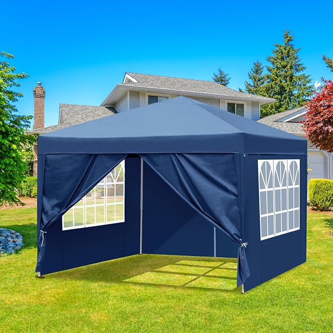 3 x 3m Two Doors &amp Two Windows Practical Waterproof Right-Angle Folding Tent Blue