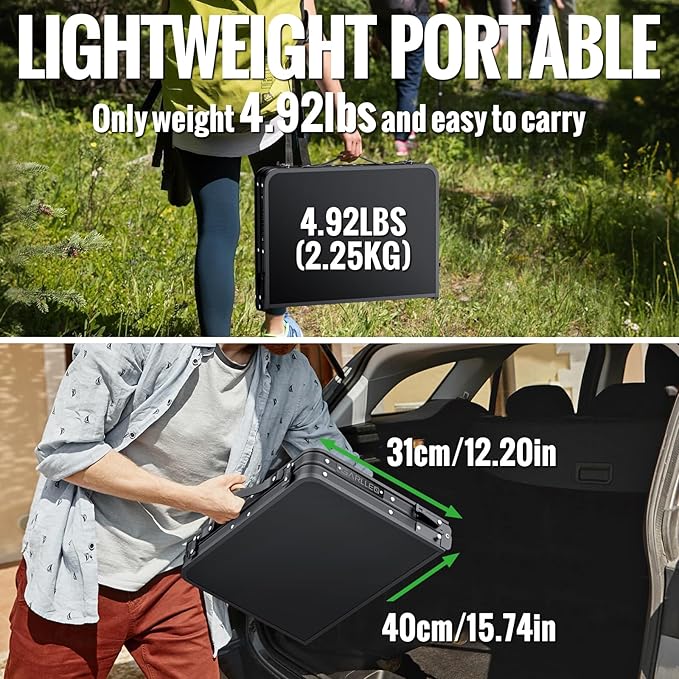 GARLLEN 2ft Folding Camping Table 3 Adjustable Height Lightweight Folded Picnic Table Portable Aluminum Grill Table for Camping BBQ Outdoor 22.8 L x 15.7 W Black