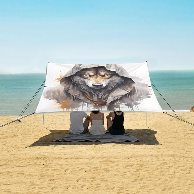 Beach Tent Sun Shelter Cool Gray Wolf Lightweight &amp Easy Setup Beach Shade Canopy for Camping Fishing