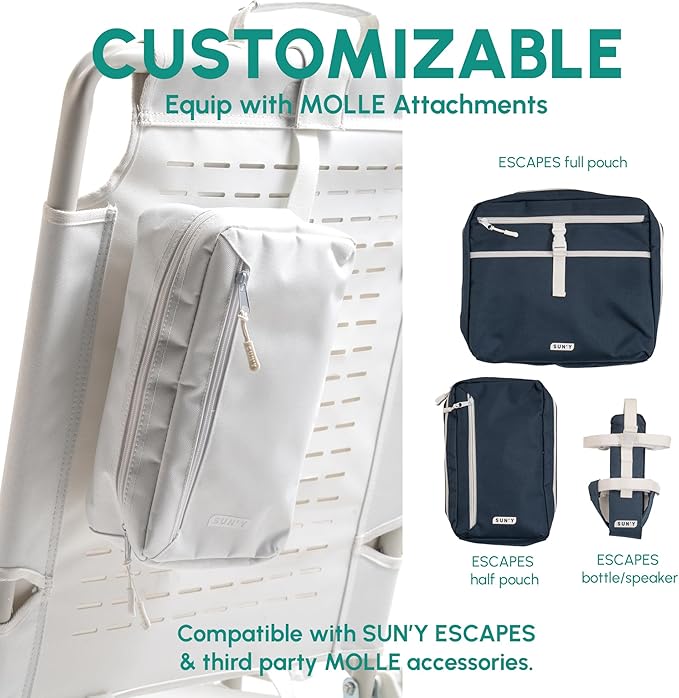 SUN'Y Escapes Backpack Beach Chair - Made w/Ocean Bound Plastics Customizable w/MOLLE Accessories Ultra Lightweight Low-Seat Natural Comfort Durable Rust Free &amp Waterproof - Seashell White