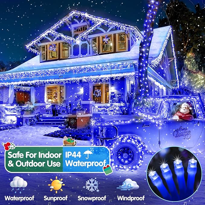 Heceltt Christmas Lights Outdoor 403FT 1000 LED String Lights 8 Modes and Timer Memory Function Twinkle Fairy Lights IP44 Waterproof Plug in for Xmas Tree Wedding Party Holiday Decor(Blue)