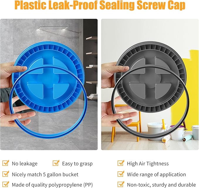 4 Pieces 5 Gallon Bucket Lids 12inch Leak-proof Plastic Seal Screw Top Airtight Lid Reusable Drum &amp Pail Lid for Pet Food Storage Home Paint Storage and Industrial Storage Buckets-Blue