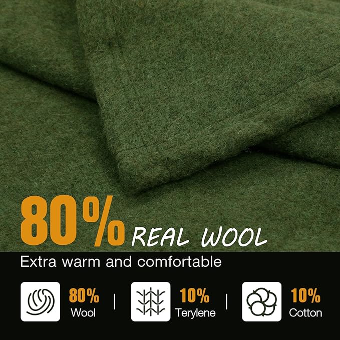 REDCAMP 86x 63 Wool Blanket for Camping Hiking - Warm Thick &amp Washable Wool Camping Blankets Great for Outdoors Sporting Events Picnics Travel - Car