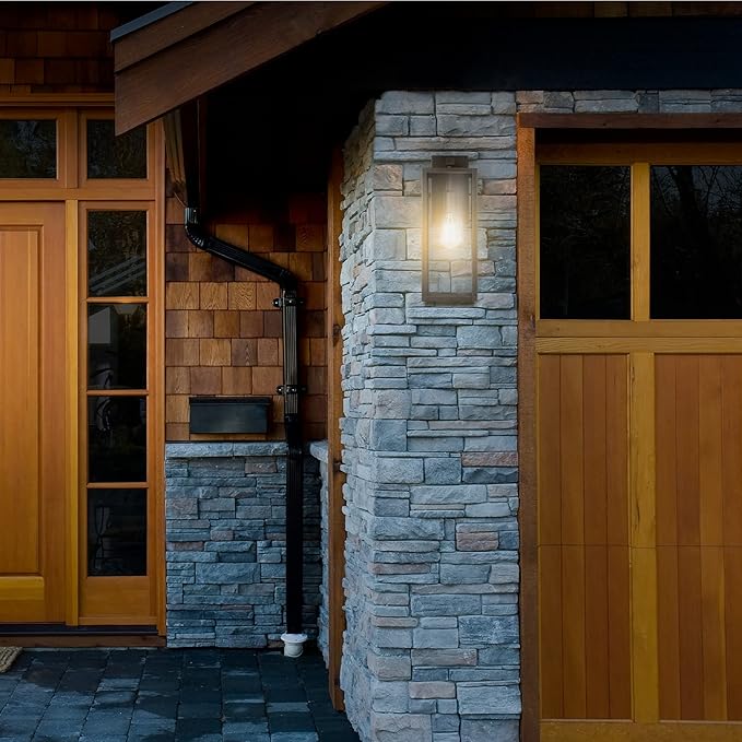 Globe Electric 44837 1-Light Outdoor Indoor Wall Sconce Brushed Dark Bronze Clear Glass Shade Back Porch Lights Front Patio Garage Fixture Exterior Lighting for House