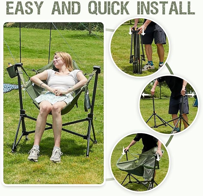 Portal Hammock Camping Chair Portable Outdoor Swinging Chairs Rocking Chair for Adults with Adjustable Back and Height for Lawn Backyard Patio Supports 400 lbs Mesh High Back Green 2 Pack
