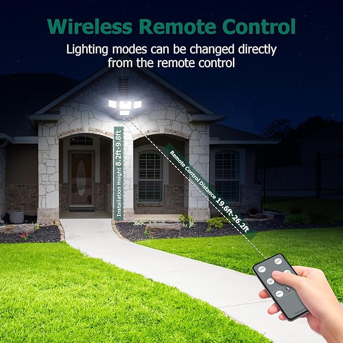 4500LM Solar Lights Outdoor 4 Adjustable Heads Motion Sensor Lights 3 Modes 6500K IP65 Waterproof Solar Security Wall Lights Remote Control Flood Lights Garden Outside Backyard 3 Pack