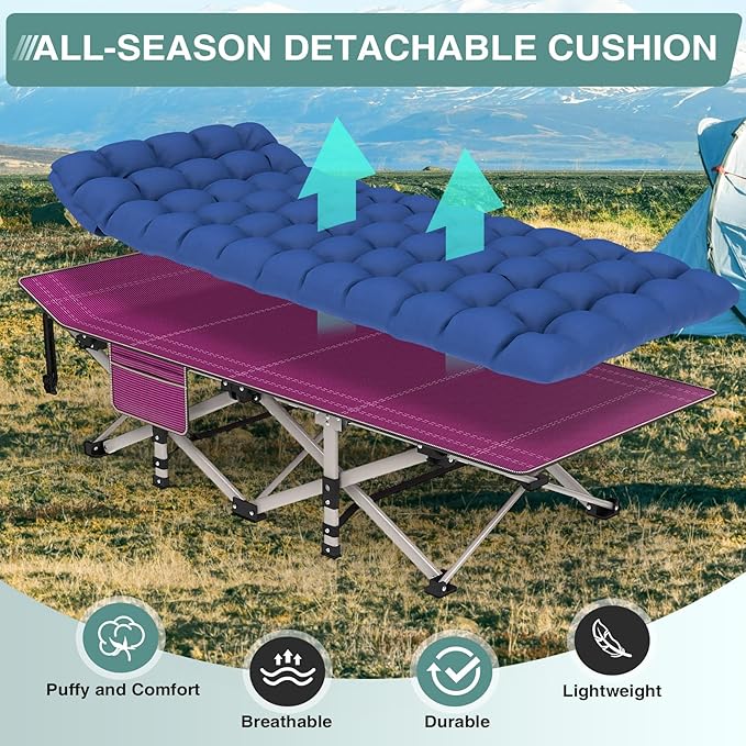 ZENPETIO 28In Folding Camping Cot for Adult Portable Sleeping Cots with Mattress Heavy Duty Outdoor Bed with Carry Bag for Home Office Camp Travel Vacation(Max Loading 500lbs)